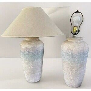 Vintage Southwestern table lamp Desert Plaster Pottery textured Pastel Blue 1980